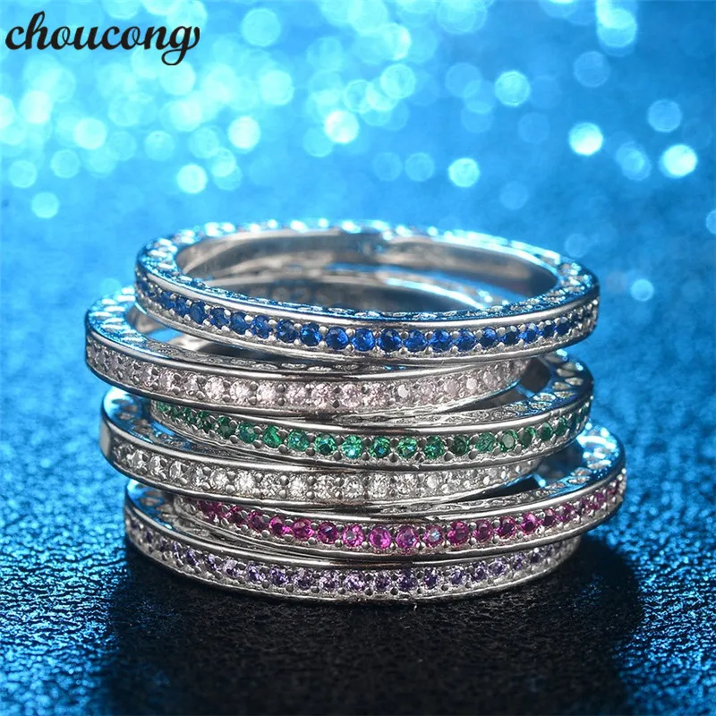 

choucong Fashion 6 Colors Anniversary ring AAA zircon Cz Enamel 925 silver Party Wedding Band Rings For Women Fashion jewelry