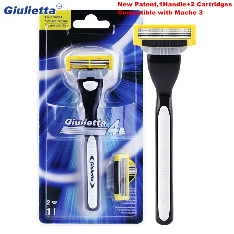 

New Patent Men Razor Blades Facial Care Shaving Cassettes Blades 4-Layers 1Handle & 2Cartridges
