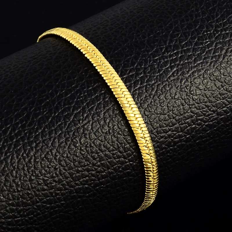 24 К золото GP 4 мм змея Ссылка браслет-цепочка для мужчин. модные из чистого золота цвет Мужские украшения браслет