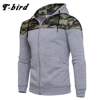 

T-bird Hoodie Men Cardigan Camouflage Hip Hop Sweatshirt Men's Hoodies 2017 Brand Winter Fashion Stitching Brand Hoodie Pullover