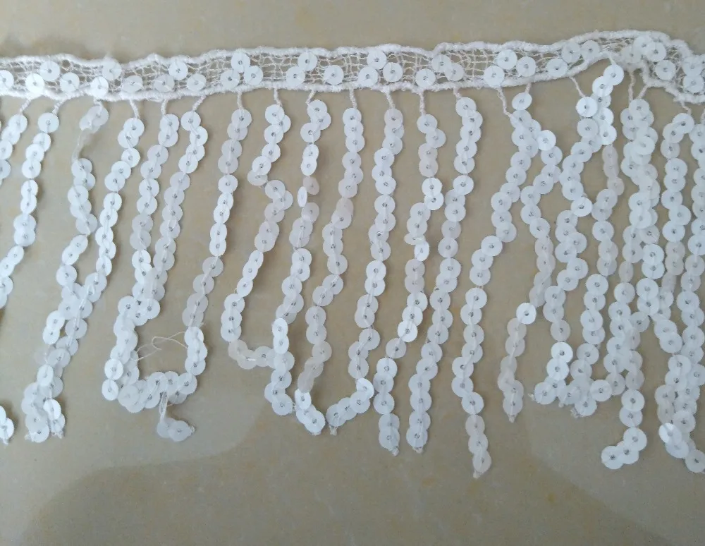 Clearance! washable 15cm wide sequins fringe, white-in Trimming from