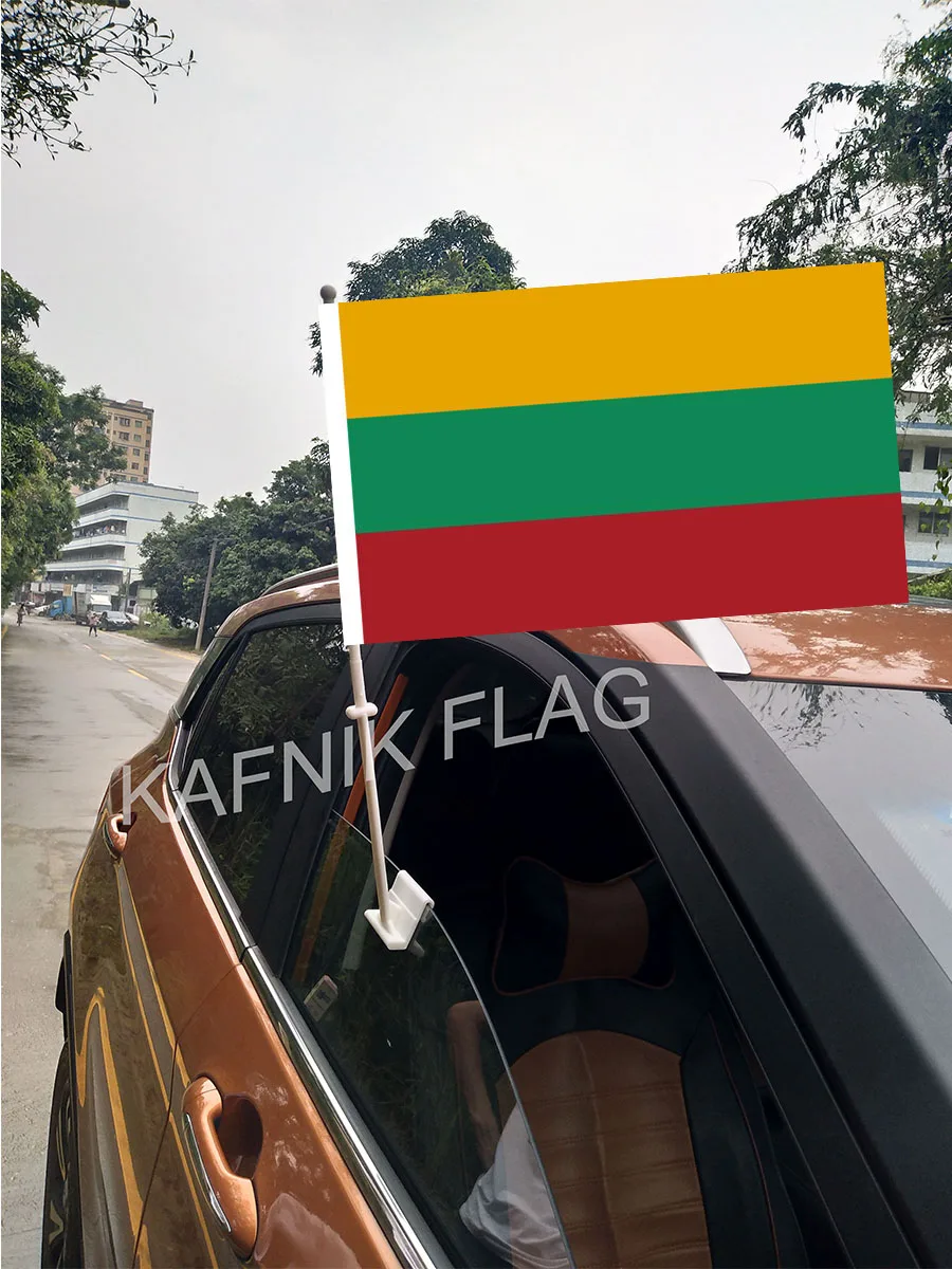 

KAFNIK,30*45CM Lithuania Window Car Flags and Banners Countries World Custom Flags with 43/52cm flagpole for car decoration