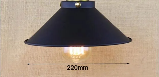 Железный черный абажур лампы D220mm* H85mm E27 Железный Абажур DIY светильник edison абажур - Цвет корпуса: 22cm with shade ring