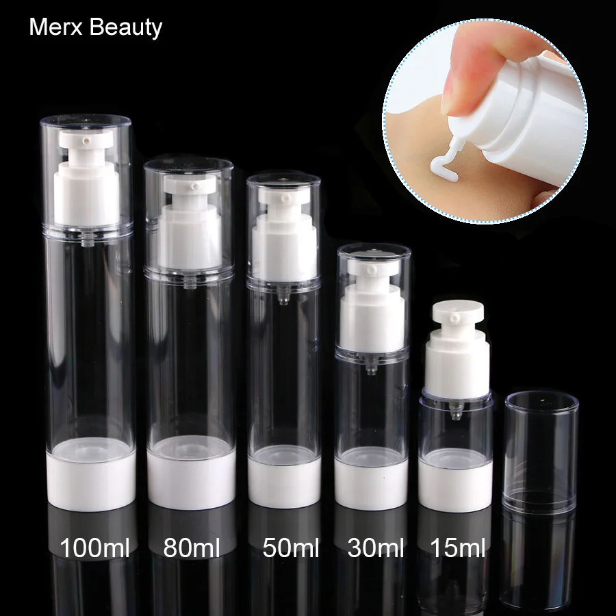 

15ml 30ml 1oz 50ml Empty Clear Airless Lotion Cream Pump Plastic Container Cosmetic Bottle Dispenser Travel Containers 10pcs/lot