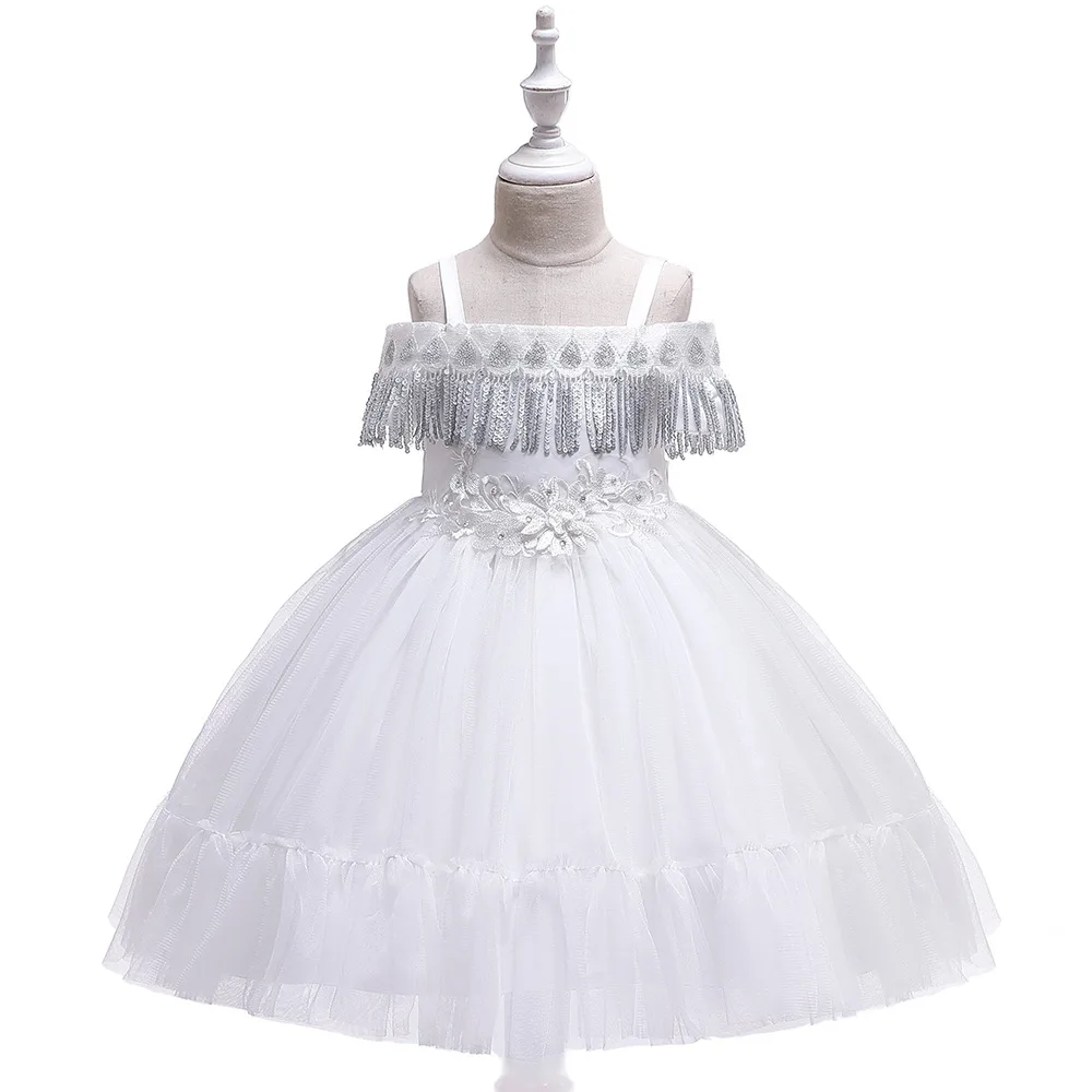 

White Flower Girls Dresses for Wedding 2019 Spaghetti Straps First Communion Dresses Little Girls for Evening Party Gowns