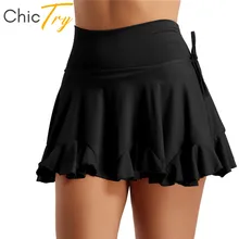 ChicTry mujeres negro/rojo de alta cintura falda de baile latino disfraz baile escenario adulto Tango Salsa rumba baile latino pantalones cortos Culottes