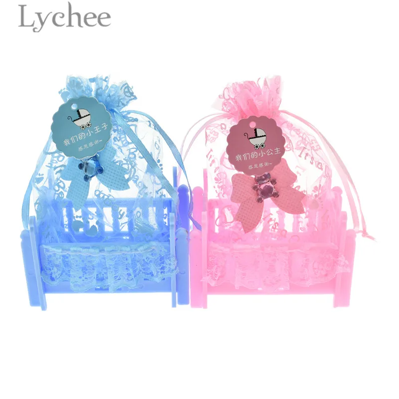 

Lychee 12pcs Baby Cot Design Candy Boxes Creative Blue Pink Candy Box Wedding Party Baby Shower Supplies
