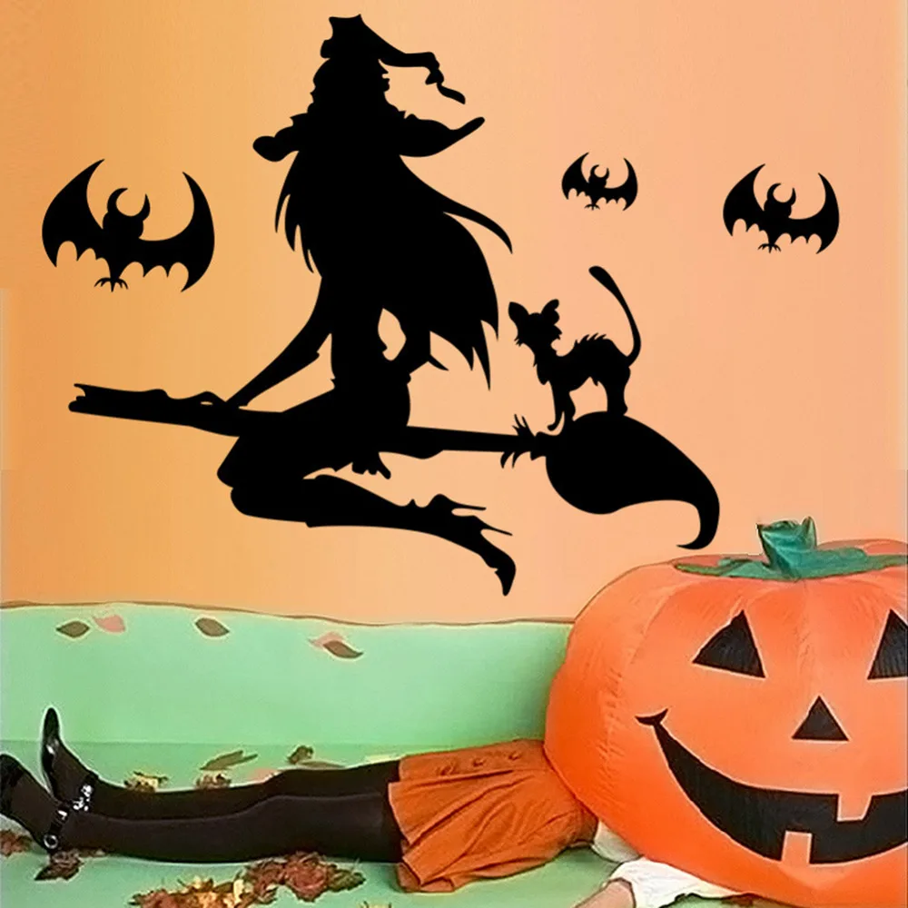 Creative DIY Halloween PVC Wall Sticker Home Decor Removable Waterproof Vinyl Decal Christmas Bat Witch Halloween Wall Stickers