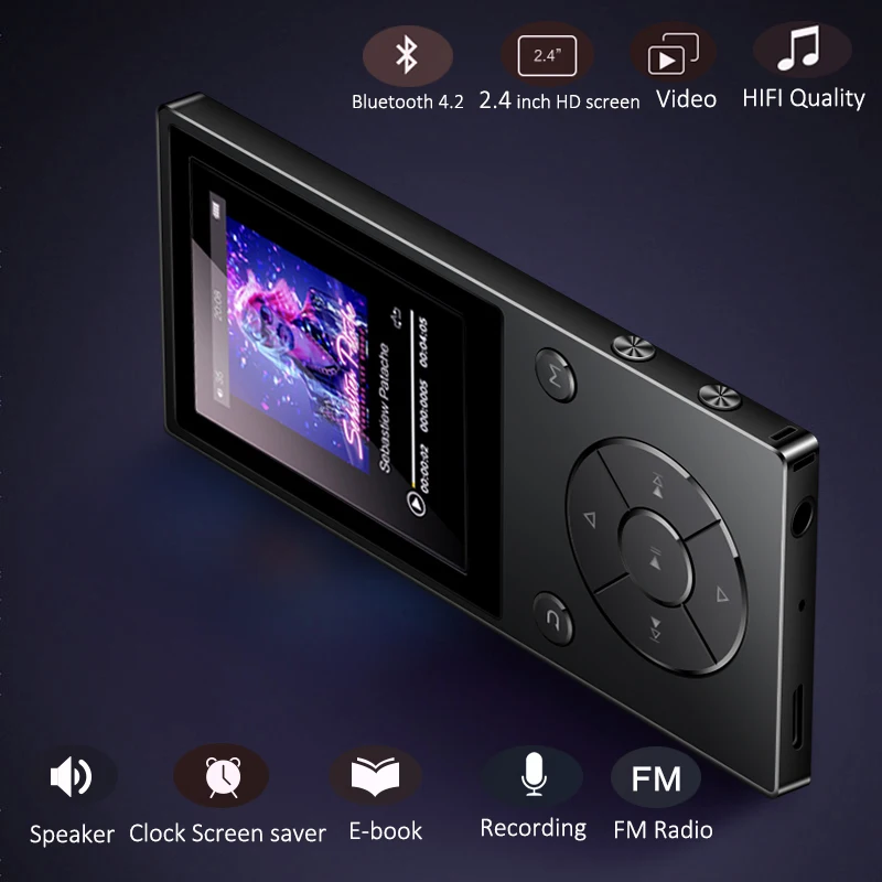 Металлический Bluetooth 4,0 16 Гб Встроенный динамик с 2,4 дюймовым цветным экраном MP3-плеер с поддержкой sd-карты до 128 ГБ MP3 музыкальный плеер