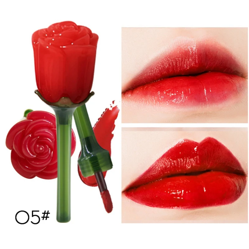 

Rose Shape Lip Gloss Moisturizer Lips Tint Glaze Waterproof Makeup Easy Wear Long-lasting Women Liquid Lipstick Maquaigem