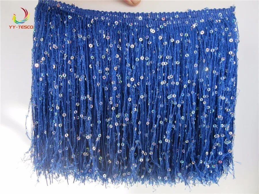 10 Yards Polyester Tassel Fringe 20cm long Sequins Royal blue Tassel