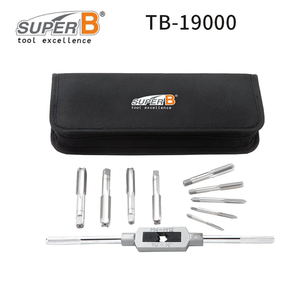 

Super B TB-19000 Bike Tools Tap set with a tap handle with top quality precision frame taps and pedal tap with a taps handle