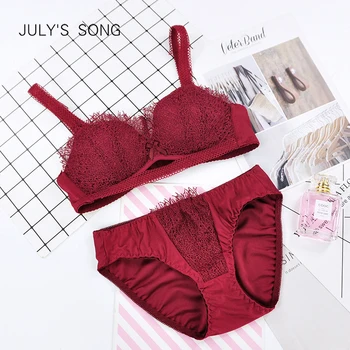 

JULY'S SONG 2019 New Lace Bra Set Fashion 3/4 Cup Push Up Sexy Embroidery Lady Wire Free Lingerie Set Girl's Underwear