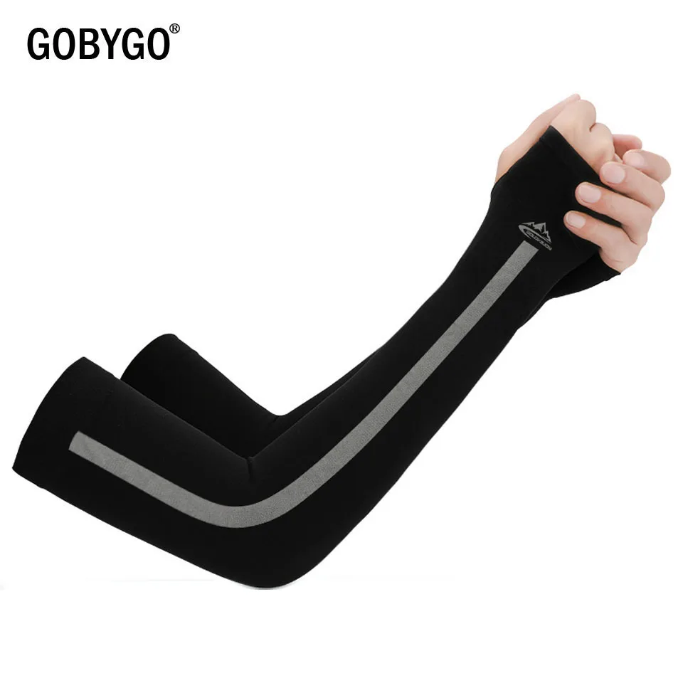 

GOBYGO 1 Pair Ice Fabric Arm Sleeves Mangas Warmers Summer Sports UV Protection Running Cycling Driving Reflective Sunscreen
