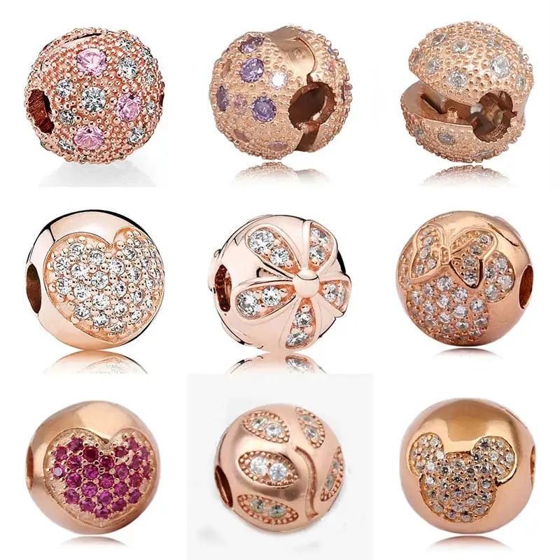 

Rose Gold Pave Cosmic Stars Love Heart Crystal Clip Lock Stopper beads Fit Pandora Bracelet 925 Sterling Silver Charms Jewelry