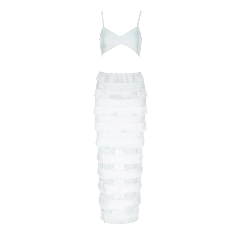 Amily. c сексуальный 2 шт оборчатый облегающий женский Vestidos Bodycon спагетти платье Клубная одежда знаменитое вечернее платье - Цвет: Белый