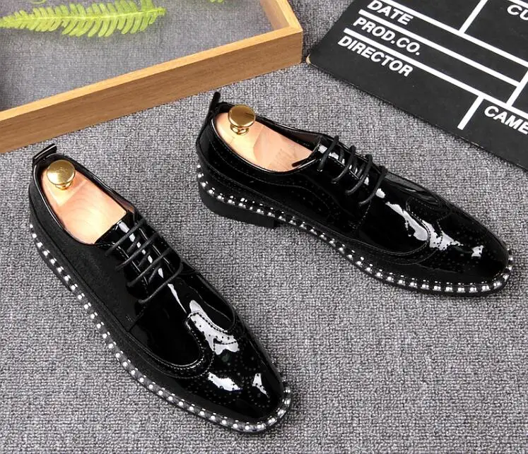 ouro Dourado Respirável Esculpida Tendência Dos Sapatos Aumento De Brogue Homens Dedo Preto Apontado up Novo Casuais Sequinsshoes Lace Couro pW4cTUq
