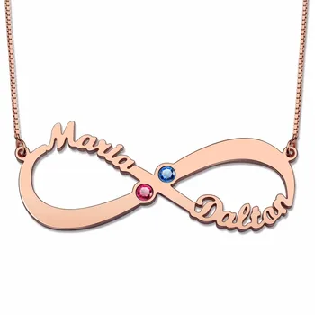 

Women Costume Two Name Necklace Rose Gold Personalized Infinity Double Names Necklaces Stone Chain Jewelery Gift for Lover Mom