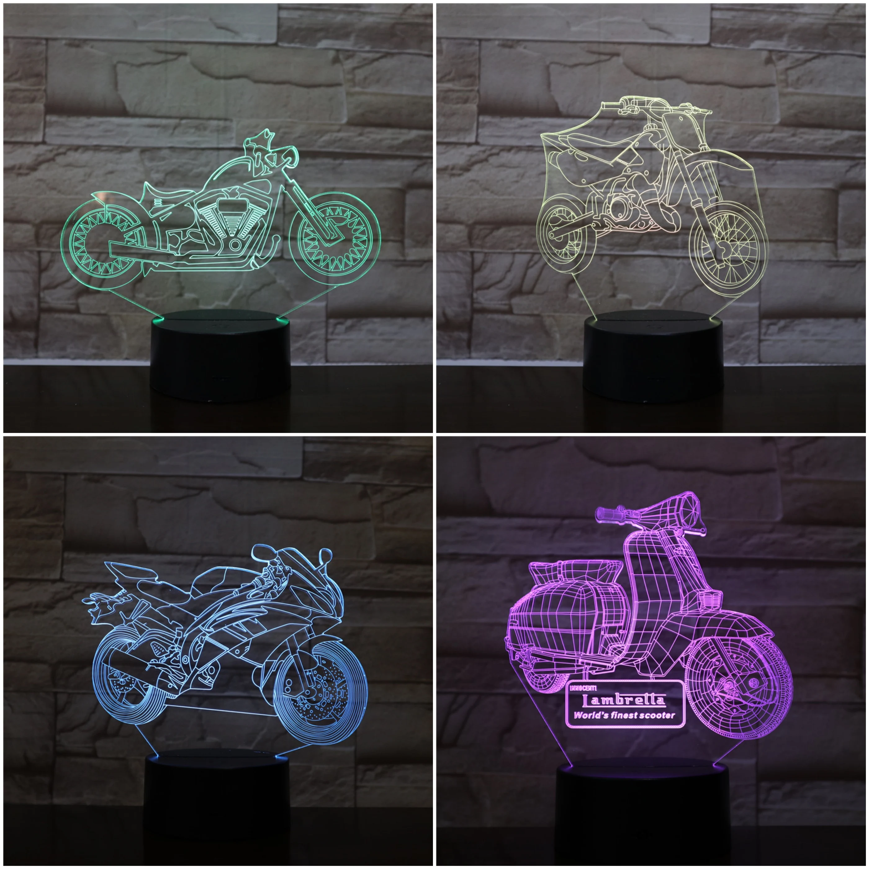 

Table Night Lamp Bedroom Motorcycle Lampara Multicolor RGB Childrens Kids Baby Gifts Led Night Light 3d Illusion Motorbike