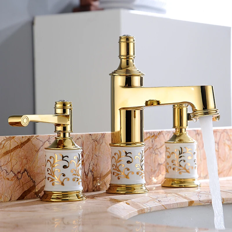 Buy Luxury Gold plating Basin Faucet Bathroom Dual