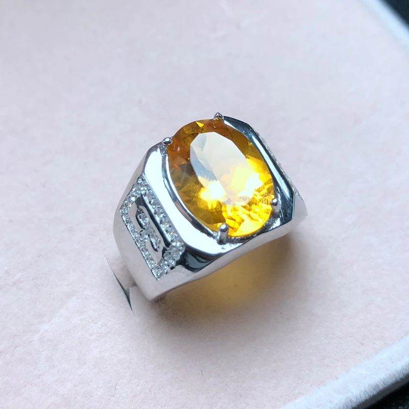 In-kind photo Beautiful color, new men's ring, 925 silver, Brazilian natural citrine, classic atmosphere