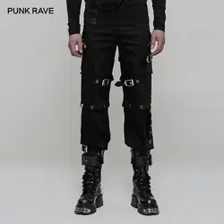 Панк рейв для мужчин панк мотоцикл Съемная черный красивый повседневные длинные брюки модные черные заклепки прямые униформа брюки для