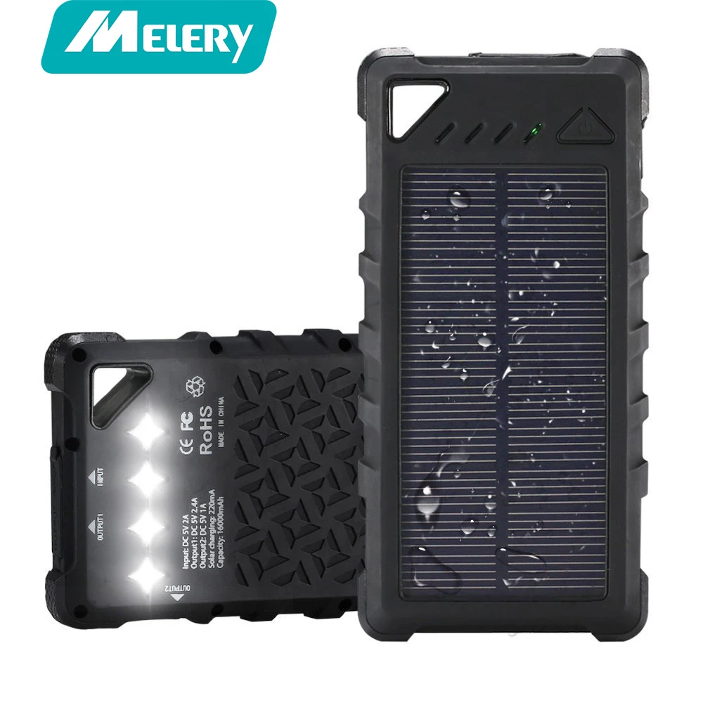 16000mAh Rugged Power Bank with Flashlight IP67 Waterproof Solar