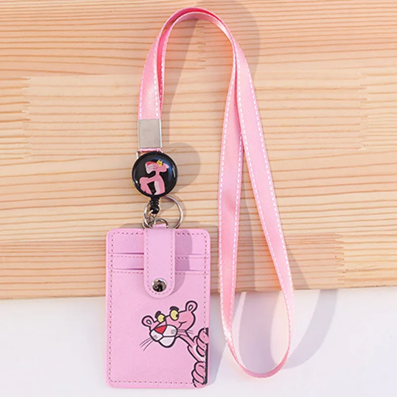

Cartoon Pink Panther ID Card Holder Reel Retractable Cute Star Wars Bank Bus Card Cover Cardholder with Key Ring for Students