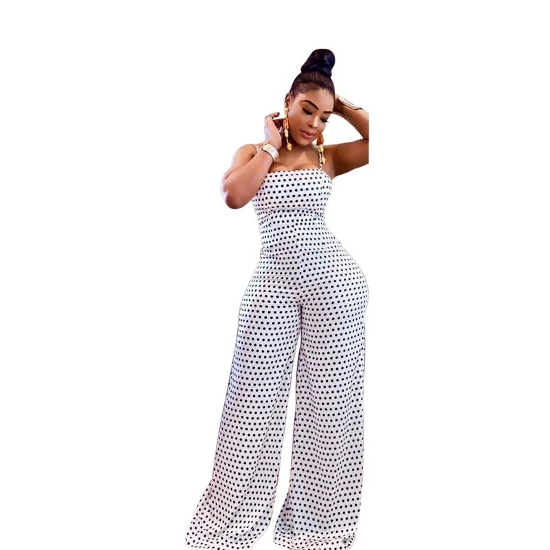 2019 Summer womens Sexy Off Shoulder Jumpsuit Casual Sleeveless Fashion rompers Ladies Dot Bodysuit Wide Leg Pants Long Trousers 2019 Summer womens Sexy Off Shoulder Jumpsuit Casual Sleeveless Fashion rompers Ladies Dot Bodysuit Wide Leg Pants Long Trousers