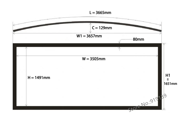 150inch 2.35 to 1 Curved screen dimension