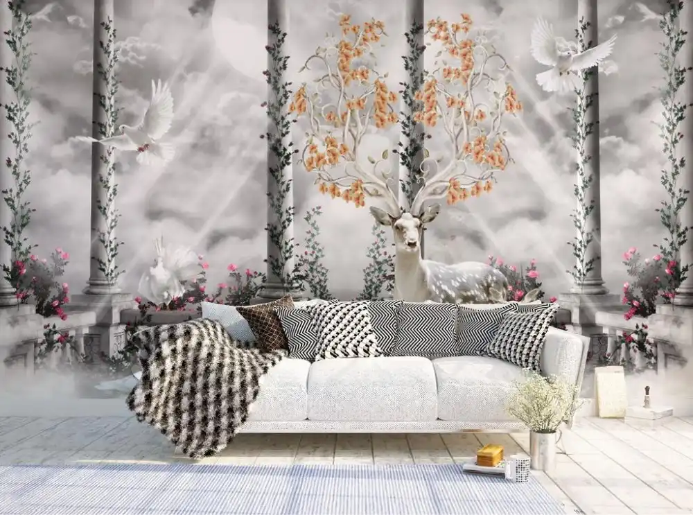 Fondo De Foto 3d Personalizado Hd Estilo Europeo Sueno Jardin Alce