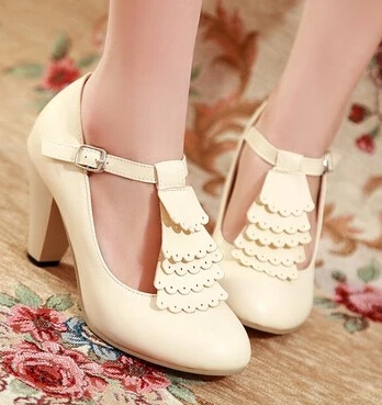 Con Beige lavanda Boca Yardas Damas Japoneses Baja Bellas La De negro rosado Escoge Grueso Zapatos Los Comodines Primavera Ronda 2016 Alta Modelos Tamaño 4xBHYOS