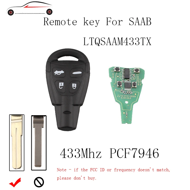 

GORBIN 433Mhz Smart Remote Key For SAAB 9-3 9-5 2003 2004 2005 2006 2007 2008 2009 2010 Transponder Chip PCF7946 Original key