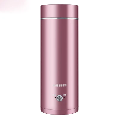 Портативный дорожный электрический чайник для воды, мини-термос, умный чайник, нагревательная чашка, бойлер для кипения молока, металлический нагреватель из нержавеющей стали - Цвет: pink