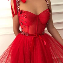 Новое поступление Красные арабские вечерние платья A-Line Кристалл Элегантные Выпускные платья женские особые случаи Формальное вечернее платье