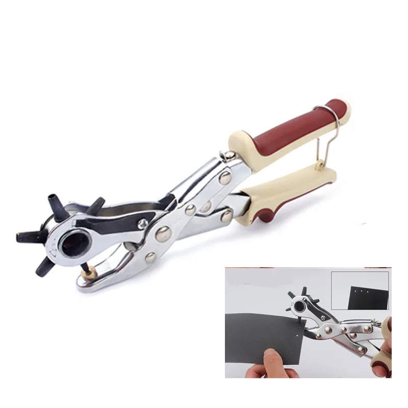 

LIJIAN 6 of Sizes Hole Punch Hand Pliers Heavy Duty Leather Canvas Belt 10 inch/250 mm W Belt Holes Punched Punching Tool 1 pcs