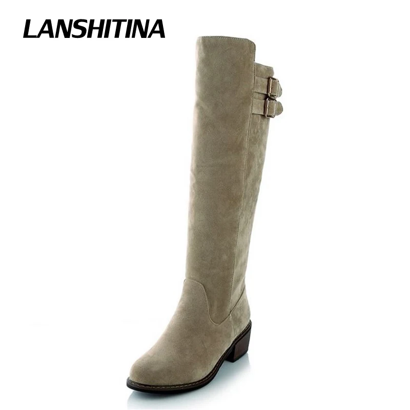 

LANSHITINA Knee Boots Womens Winter Nubuck Boots Ladies Black Knight Boot Brand Fashion Footwear Long Boot Hoof Heel Shoes Woman