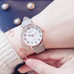 Ulzzang простые кожаные женские часы леди водостойкий маленький циферблат кварцевые наручные часы цифровой подарок часы Montre Femme