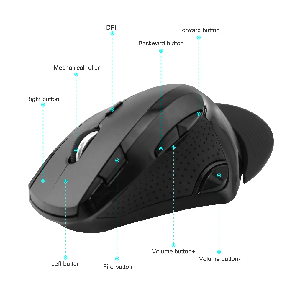  Delux M910GB 2.4GHz Wireless Mouse 9 Buttons 2400 DPI Ergonomic Vertical Office Mice With Removable
