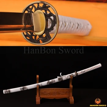 

Damascus Steel Japanese Samurai Sword Katana Genuine Rayskin Handle Hard Wood Saya Handmade Full Tang Blade Very Sharp 41"