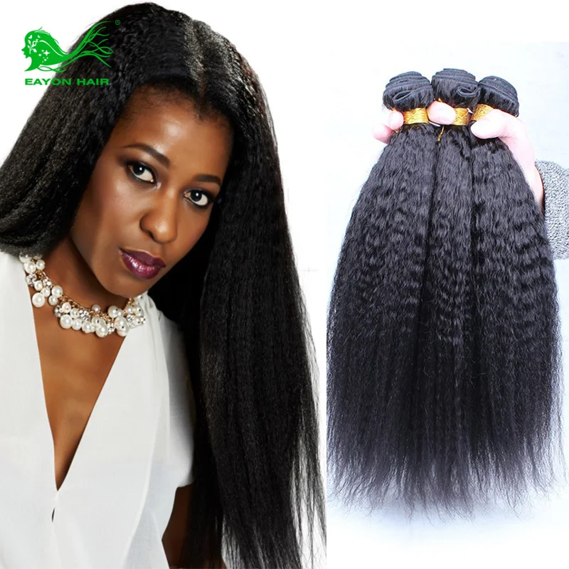

Brazilian Virgin Hair Kinky Straight 4 Pieces/Lot  Coarse Yaki Human Hair Weaves 8"-30" Natural Black Italian Yaki