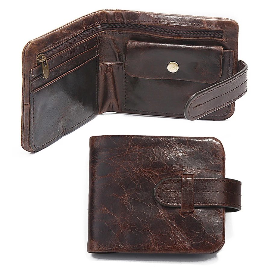 Classical Genuine Leather Mens Wallets Short Fund 2 Folds Oil Bright