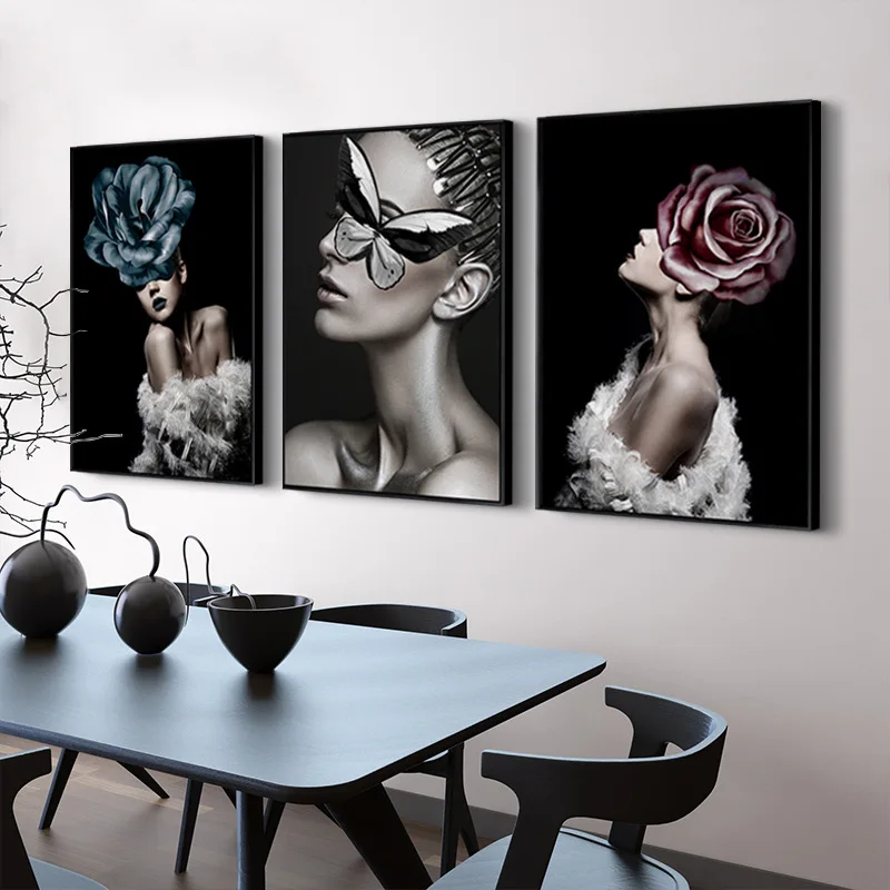 

Nordic Modern Rose Butterfly Canvas Art Posters Prints Scandinavian Painting Wall Picture for Living Room Modern Home Decoration