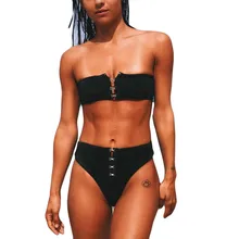 Сексуальный купальник Женский Бикини Купальник Топ женский кнопка черный бикини набор пуш-ап Мягкий купальный костюм