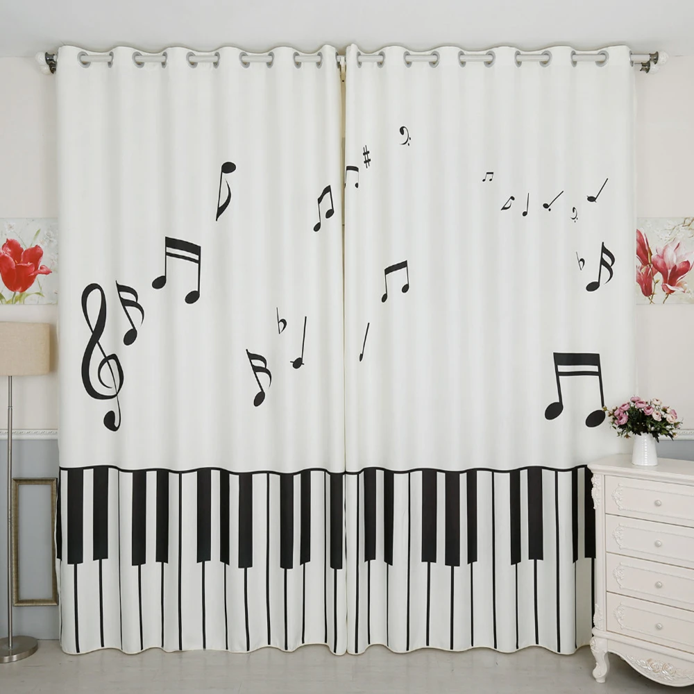 Cortinas 3d Blackout Teclado de Piano Blanco patrón de nota Musical Thicken terciopelo algodón dormitorio decoración cortina para sala de estar