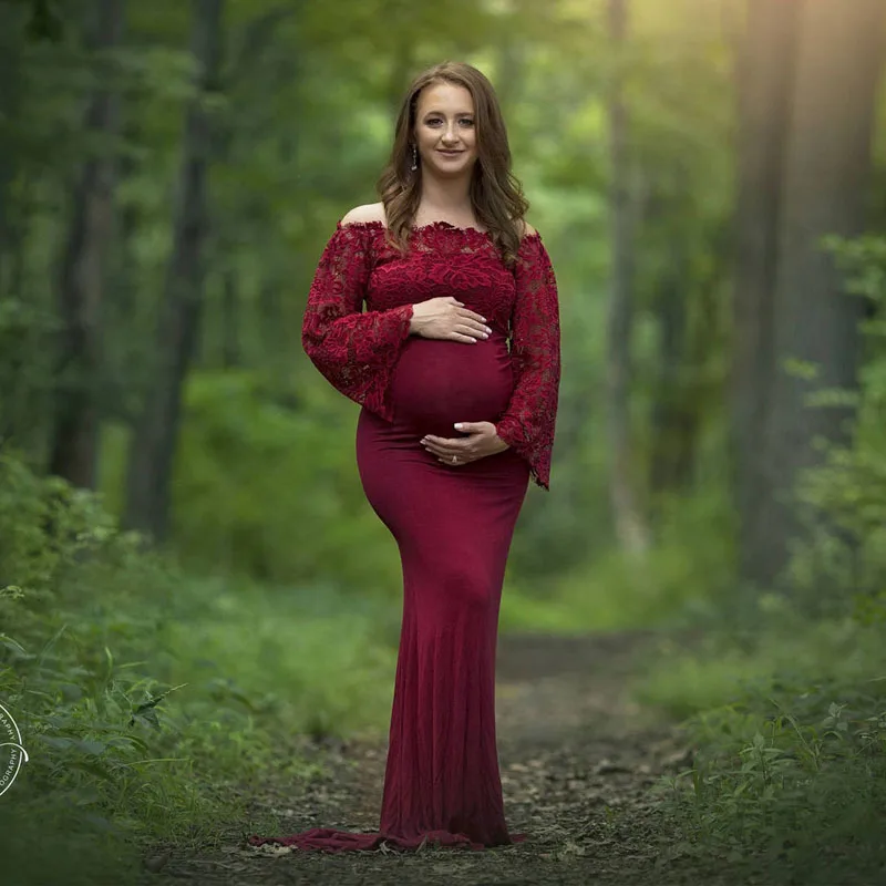 Кружевной топ для беременных; реквизит для фотосессии; платья для беременных женщин; Одежда для беременных; платья для фотосессии; платья для беременных - Цвет: Бордовый