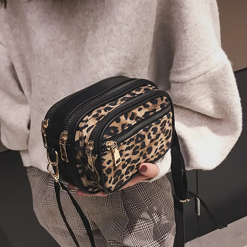 النساء العلامة التجارية الشهيرة الأزياء البسيطة حقيبة Crossbody حقيبة صغيرة حقائب ليوبارد المرأة جلدية و فرك حقيبة ساع الكتف