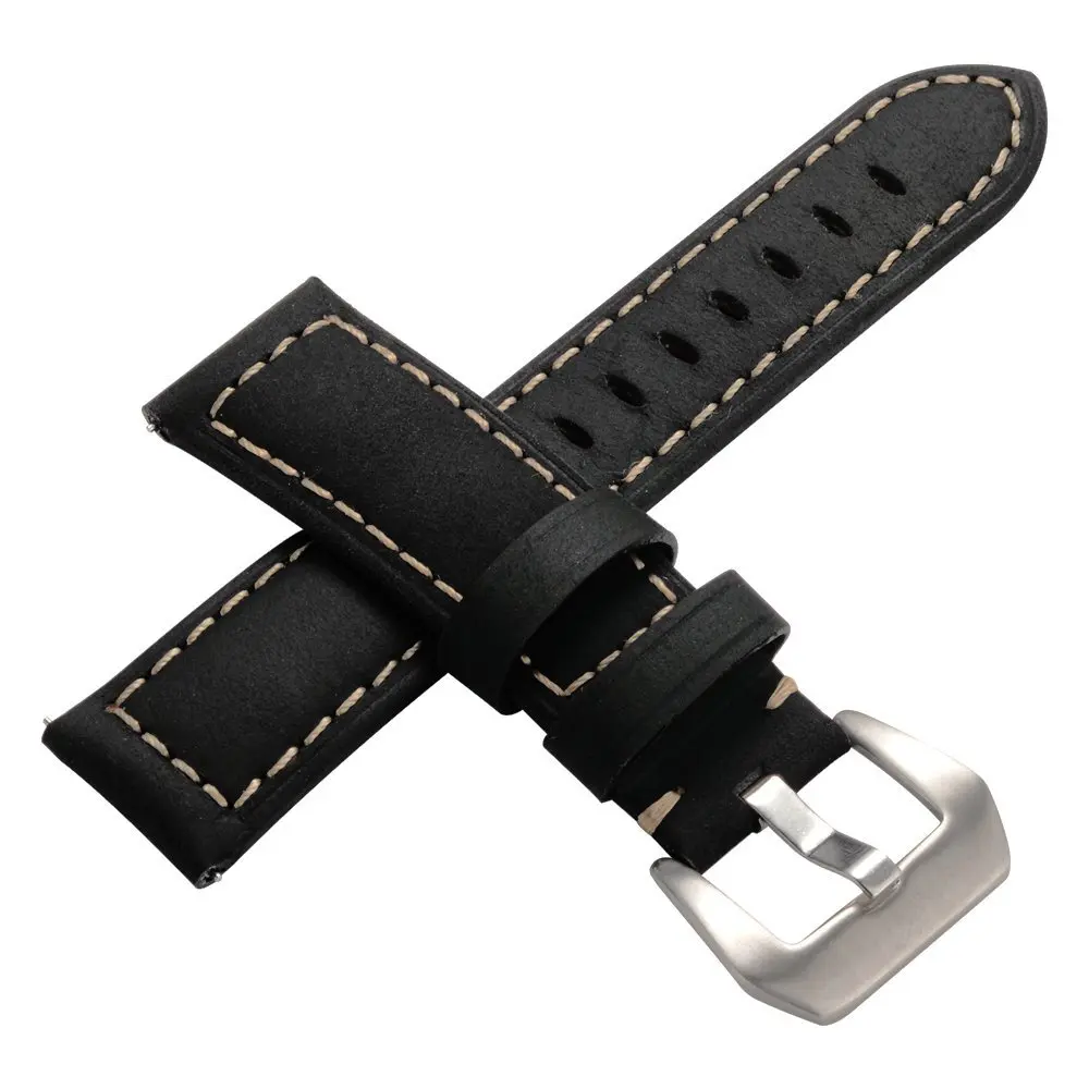 22 мм 20 мм спортивные часы ремешок для samsung gear S3 Quick Release Pin Натуральная кожа ремешок браслет с застежкой - Цвет ремешка: Matte Black Silver