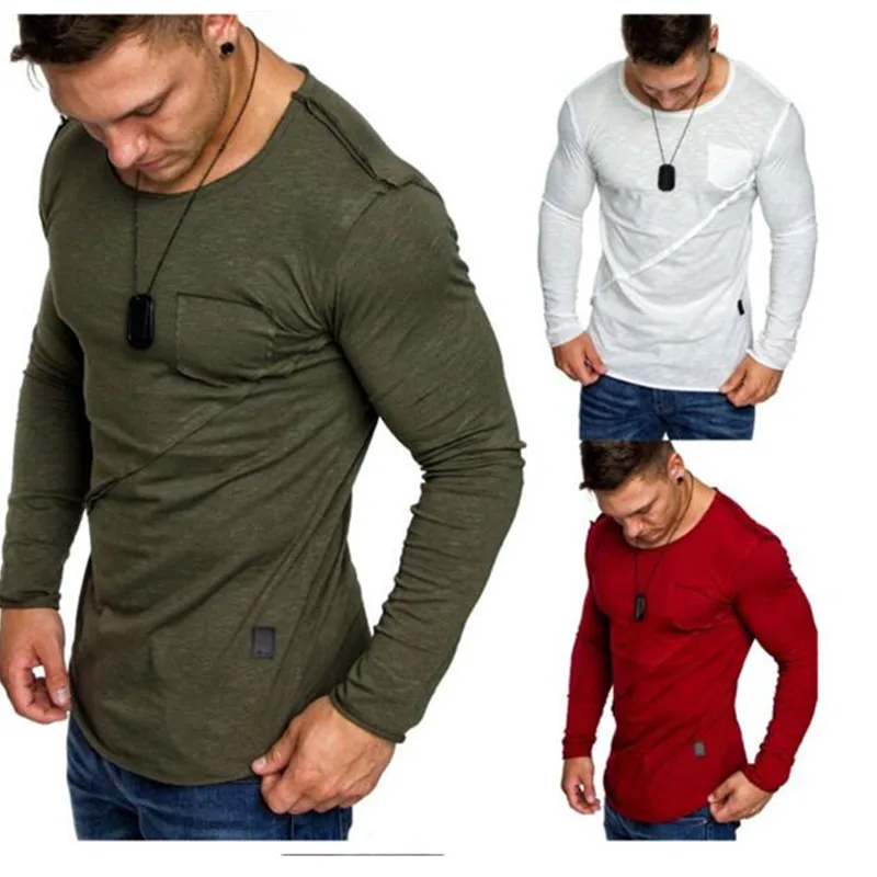 

2019 Men New men's long-sleeved t-shirts and casual men's t-shirts in pure cotton color in the summer t-shirts Men