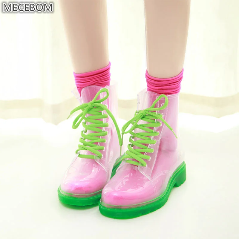 

Seven Color Mecebom Winter Rain Transparent Boot PVC 2018W Flat Heel Wedges Platform Women Chaussures Zapatillas Mujer Footwear